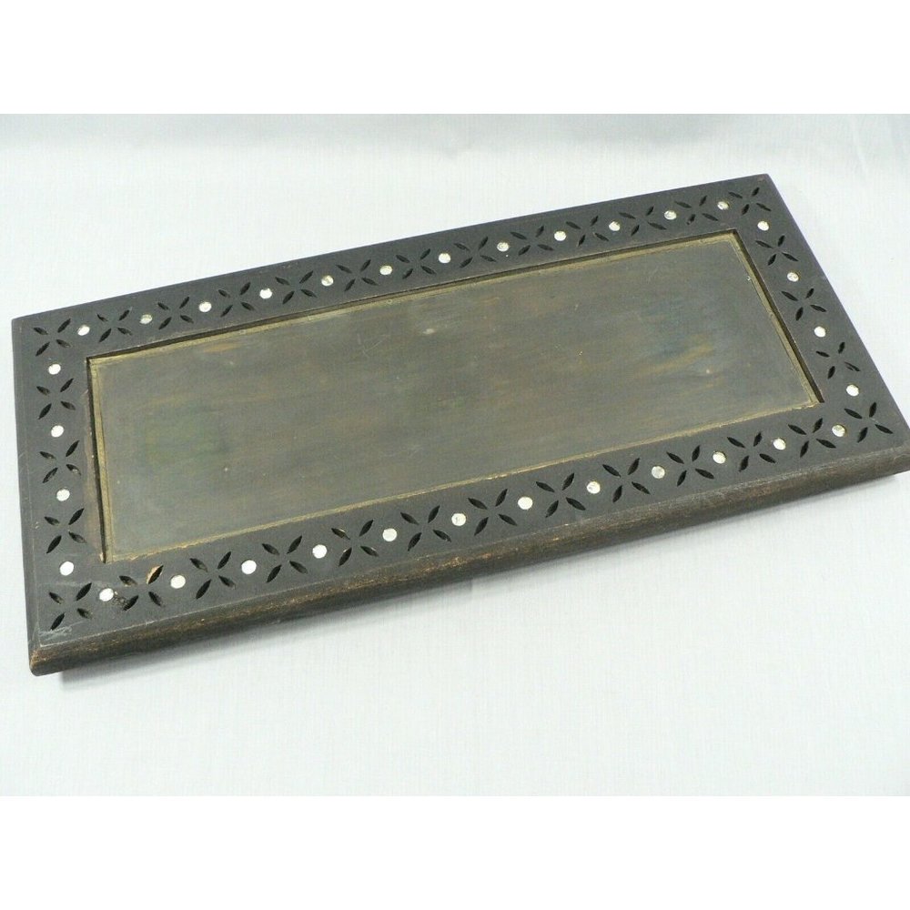 Tray Serving Handmade Wood Metal Insert Cut Out Detailing